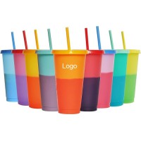 Reusable Plastic Color Changing Cup With Lid & Straw