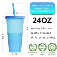 Reusable Plastic Color Changing Cup With Lid & Straw