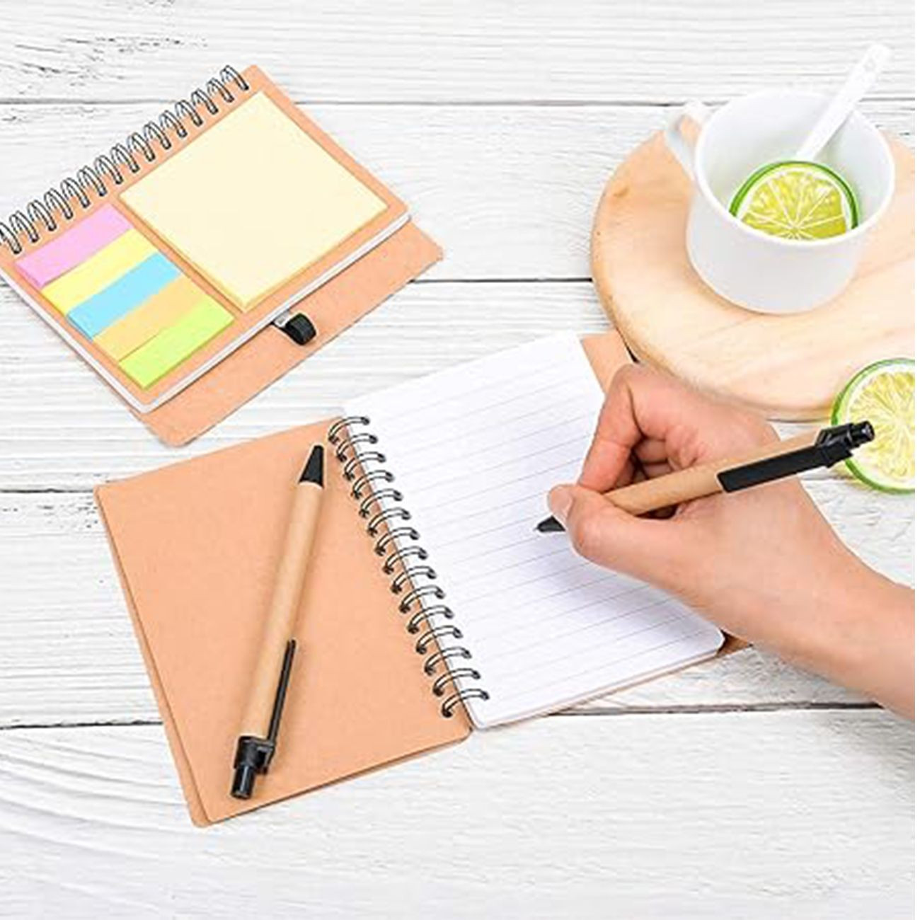 Eco Friendly Spiral Lined Notebook With Ballpoint Pen & Sticky Flags